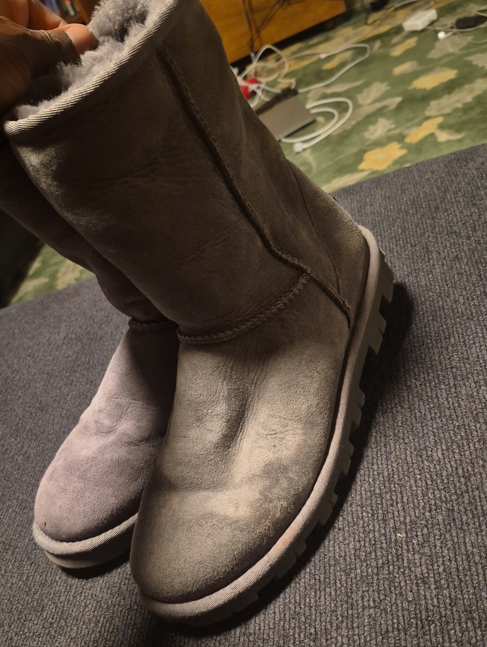 UGG Women's Gray Suede Shearling-Lined Winter Boots